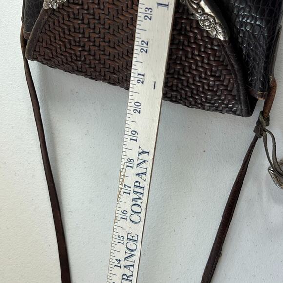 Brighton Crossbody Bag Woven Croc Embossed Brown Leather Metal Detail on Flap - Picture 16 of 16